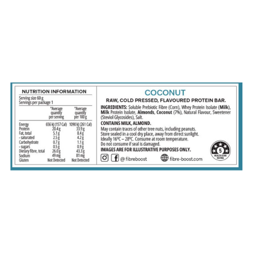 BULK Fibre Boost Cold Pressed Protein Bar - Coconut 60g x 12