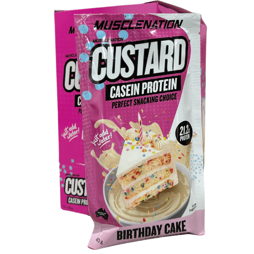 Muscle Nation Custard Casein Protein Birthday Cake Flavour - 40g – Low ...