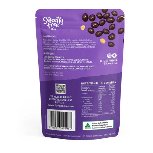 PBCo Sweetly Free Peanuts Dark Chocolate No Sugar Added 120g