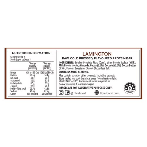 BULK Fibre Boost Cold Pressed Protein Bar - Lamington - 60g x 12