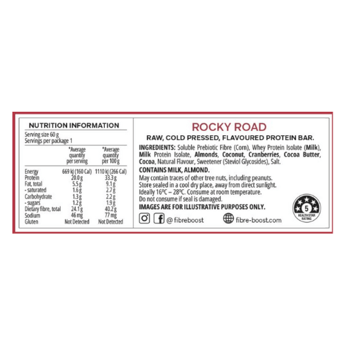 BULK Fibre Boost Cold Pressed Protein Bar - Rocky Road - 60g x 12