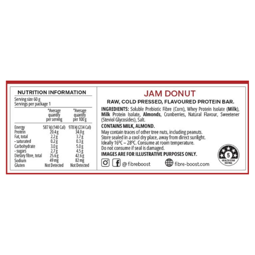 BULK Fibre Boost Cold Pressed Protein Bar - Jam Donut 60g x 12