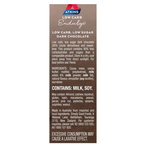 Atkins Low Carb Endulge Dark Chocolate - Box of 5 Bars of 30 grams