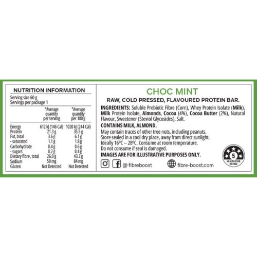 FIBRE BOOST Cold Pressed Protein Bar - Choc Mint 60g