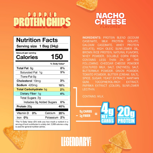 Nacho Cheese Popped Protein Chips - 34g