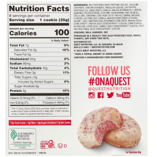 QUEST Frosted Cookies - Strawberry Cake Flavour - 25g - Limit 1 per order