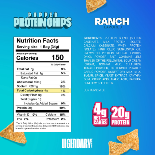 Ranch Popped Protein Chips - 34g