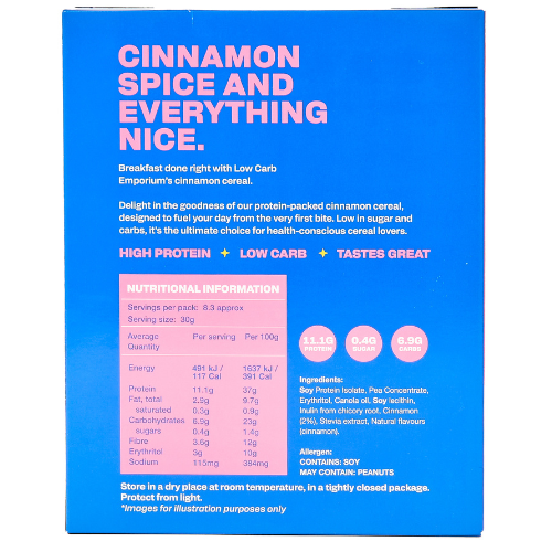 Bulk Pack Low Carb Emporium Low Carb Protein Cereal - Cinnamon Flavour - 250g x 4