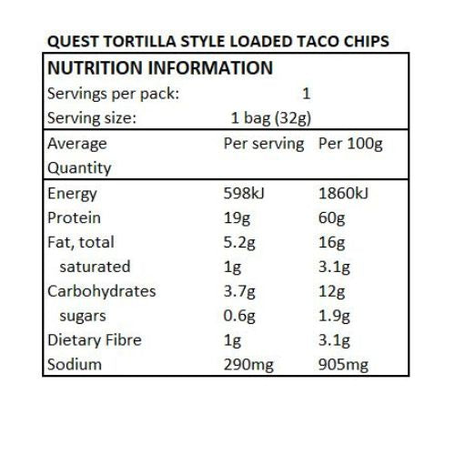 QUEST Loaded Taco Tortilla Style Protein Chip - 32gm - Best Before 22 December 2024