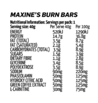 Maxine's Burn Bar White Choc Raspberry Protein Bar - 40g