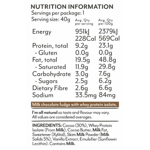 SNACK'N Milk Chocolate Protein Fudge Bar - 40g