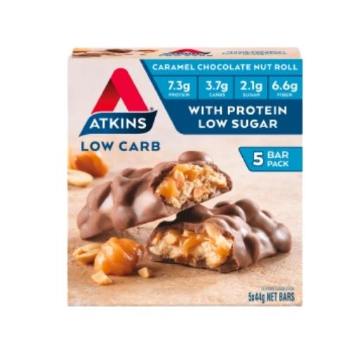 Atkins Low Carb Caramel Chocolate Nut Roll - Box of 5 Bars of 44 grams ...