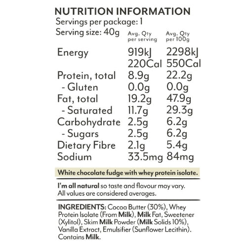 SNACK'N White Chocolate Protein Fudge Bar - 40g