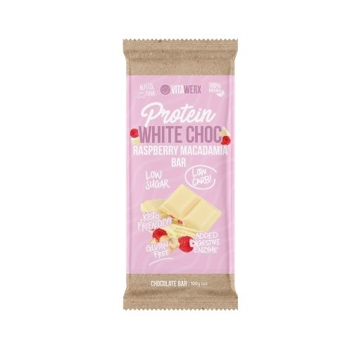 Vitawerx White Chocolate, Raspberry & Macadamia 100gm